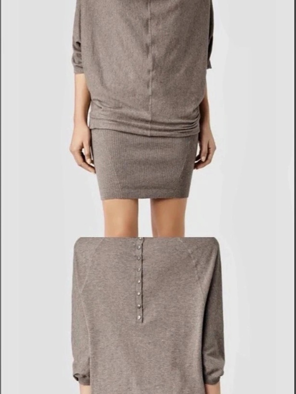 AllSaints Elgar Cowl Neck Sweater Dress Taupe Gray Brown Cotton US 4